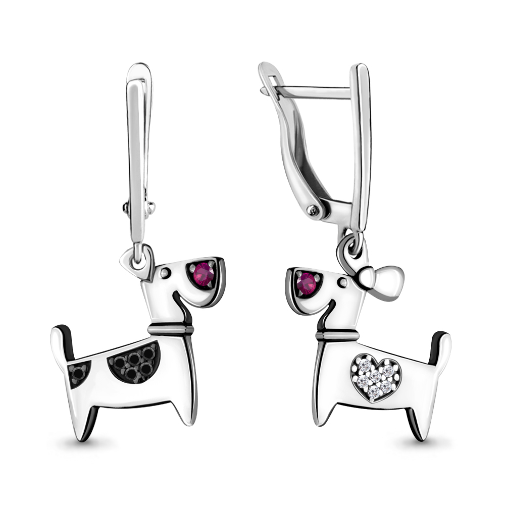 46628РЧ Серьги из Серебра с корундами иск., нанокристаллами, фианитами из коллекции "Happy"