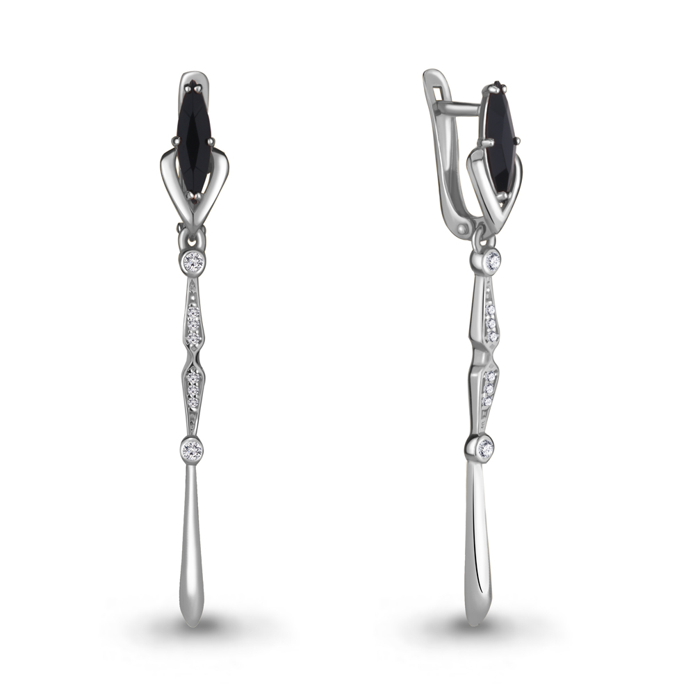 46665АЧ Серьги из Серебра с стёклами, фианитами из коллекции "Аккорд"