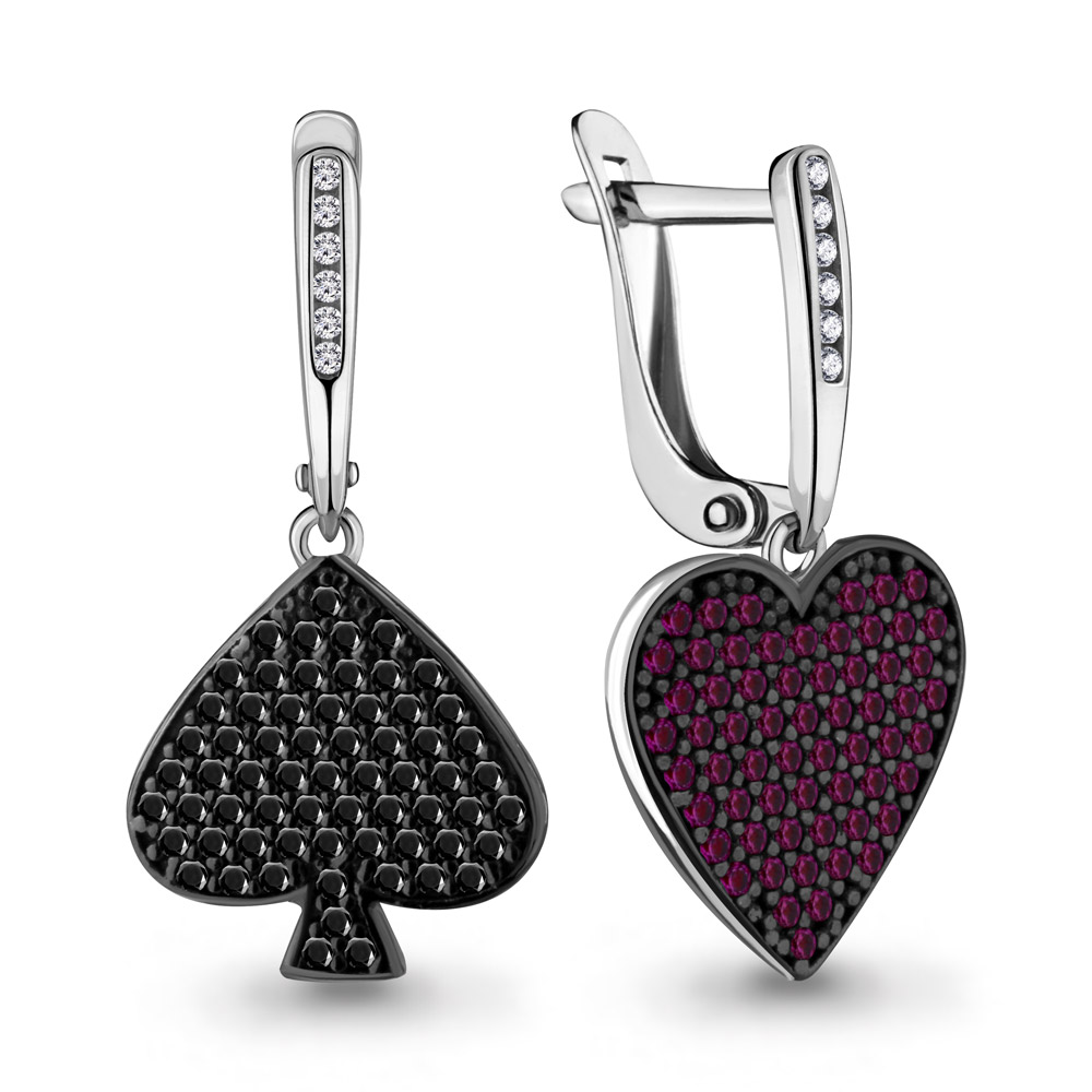 46721ВЧ Серьги из Серебра с корундами иск., нанокристаллами, фианитами