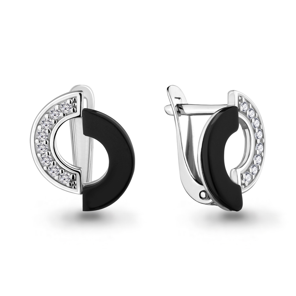 46740А Серьги из Серебра с керамическим покрытием, фианитами