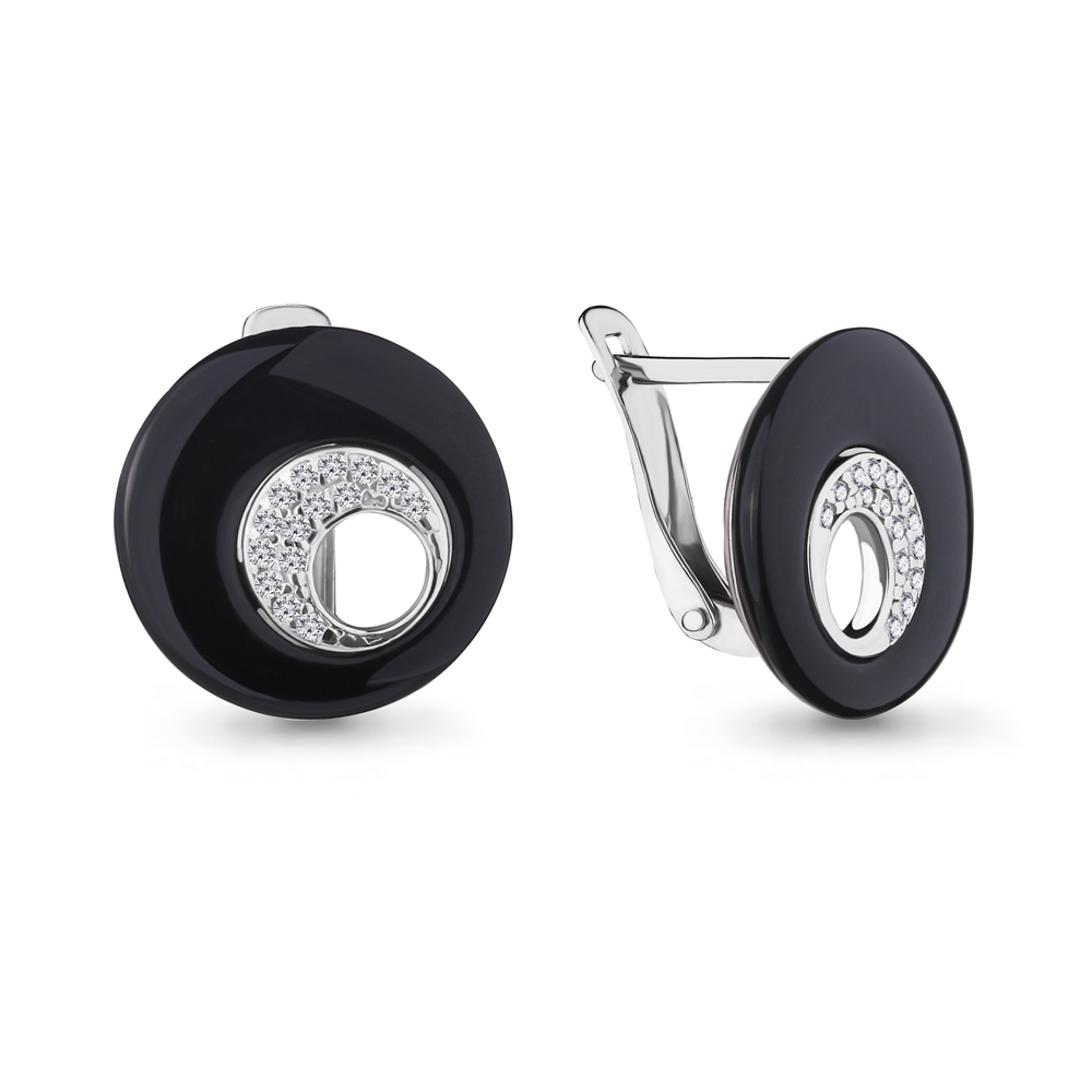 46795А Серьги из Серебра с керамическим покрытием, фианитами