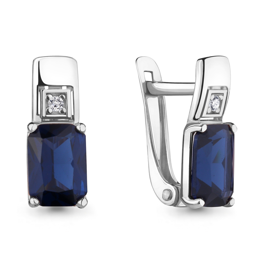 46841АБ Серьги из Серебра с наносапфирами, фианитами из коллекции "Клеопатра"