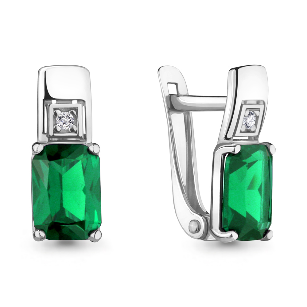 46841АГ Серьги из Серебра с наноизумрудами, фианитами из коллекции "Клеопатра"