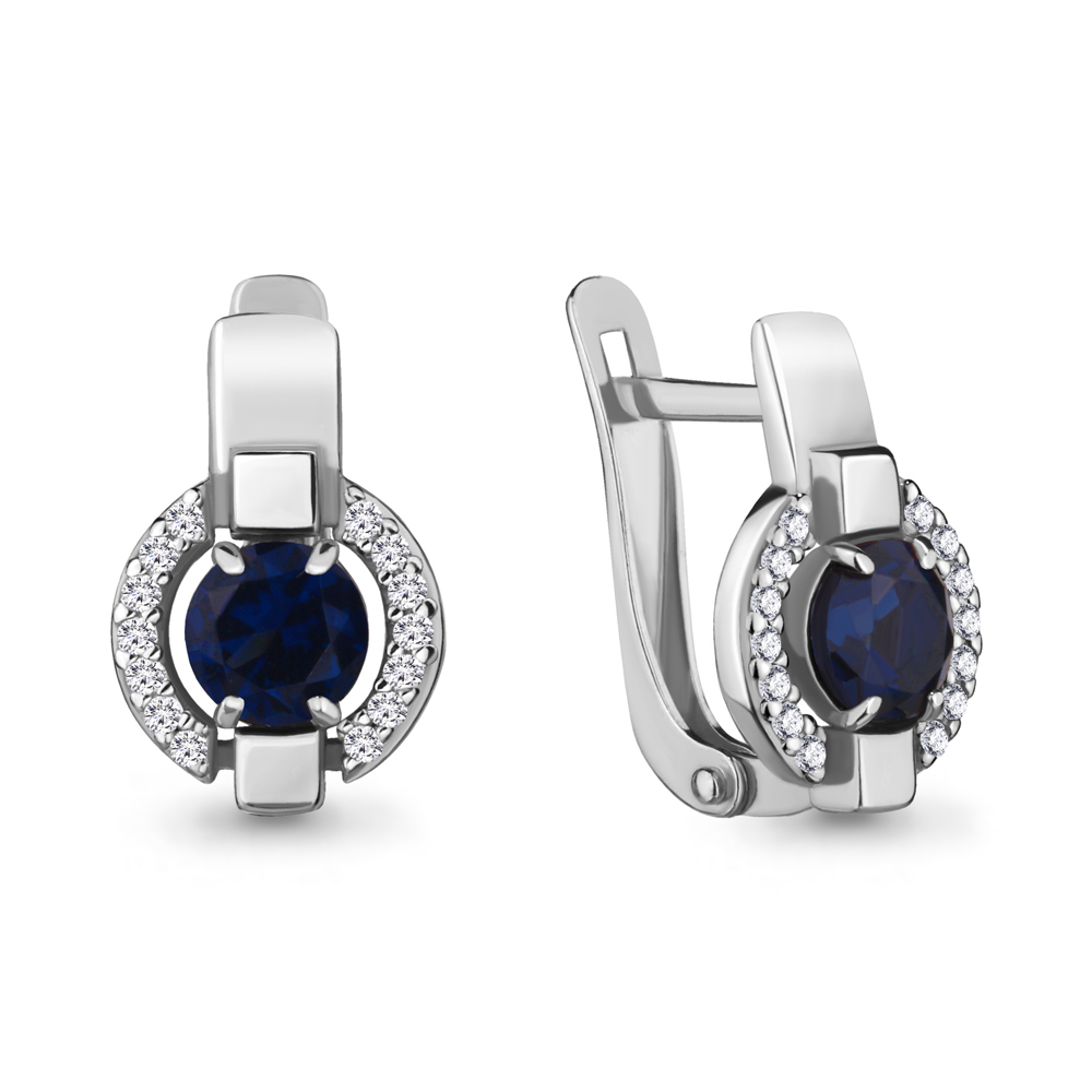 46851АБ Серьги из Серебра с наносапфирами, фианитами из коллекции "Клеопатра"