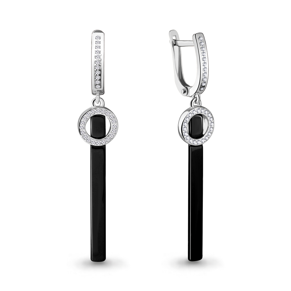 46905А Серьги из Серебра с керамическим покрытием, фианитами