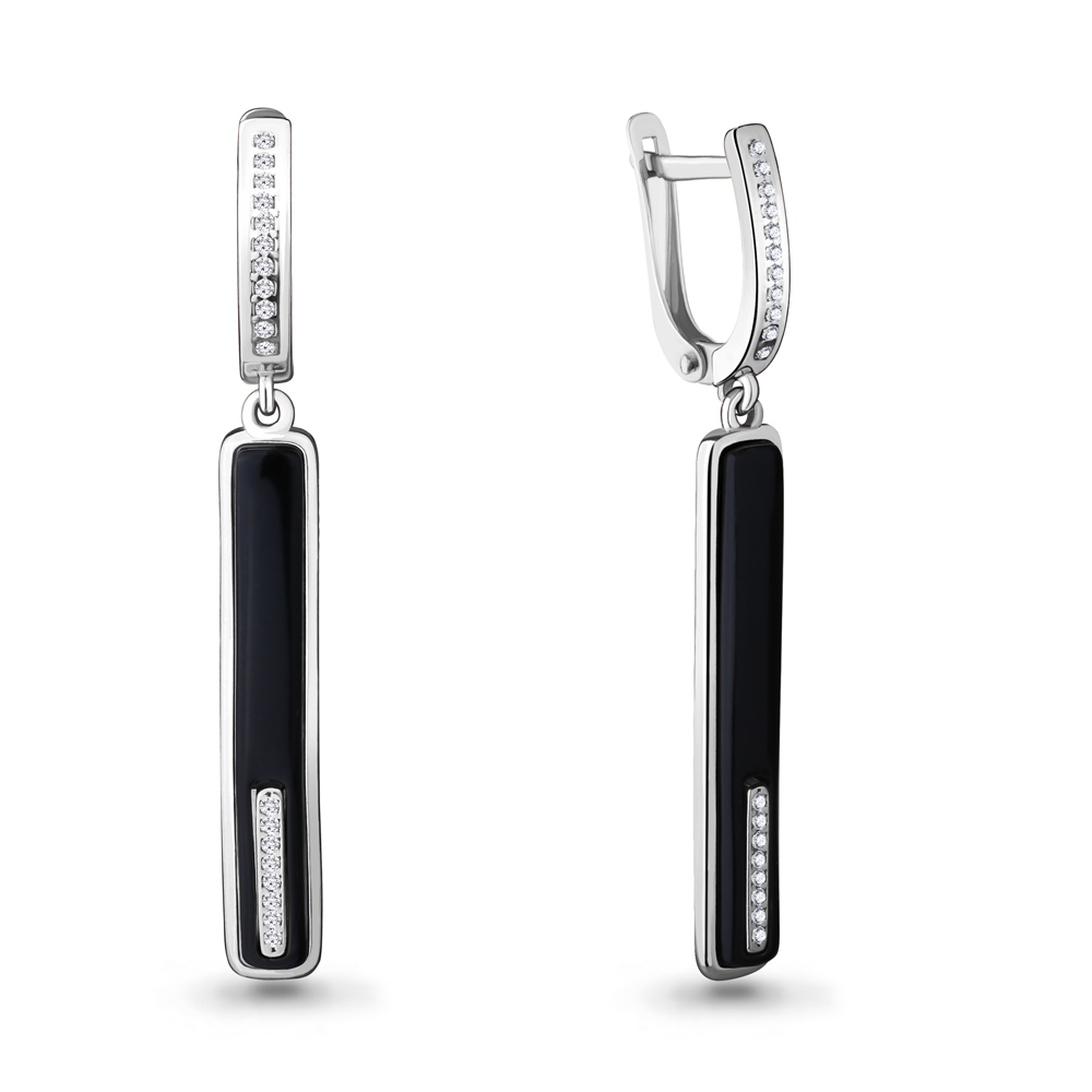 46909А Серьги из Серебра с керамическим покрытием, фианитами