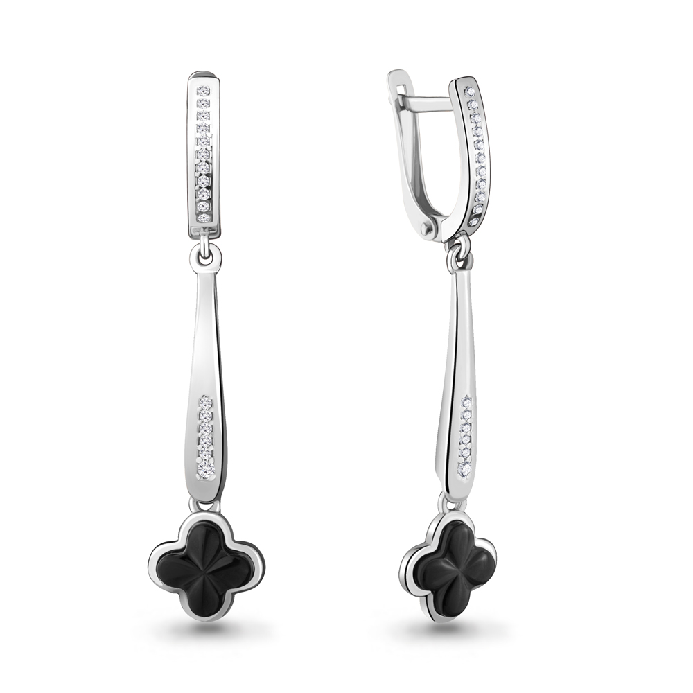 46910А Серьги из Серебра с керамическим покрытием, фианитами