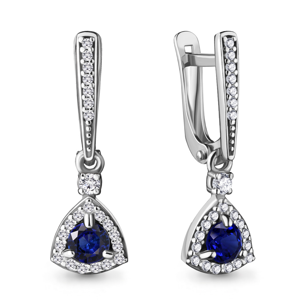 46925АБ Серьги из Серебра с наносапфирами, фианитами из коллекции "Клеопатра"