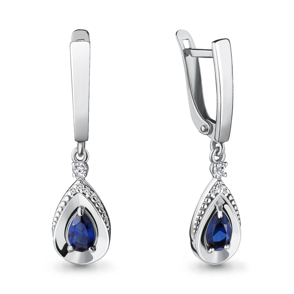 46928АБ Серьги из Серебра с наносапфирами, фианитами из коллекции "Клеопатра"