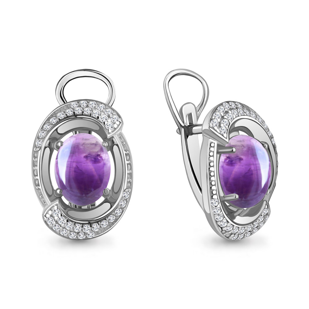 4701104А Серьги из Серебра с аметистами, фианитами