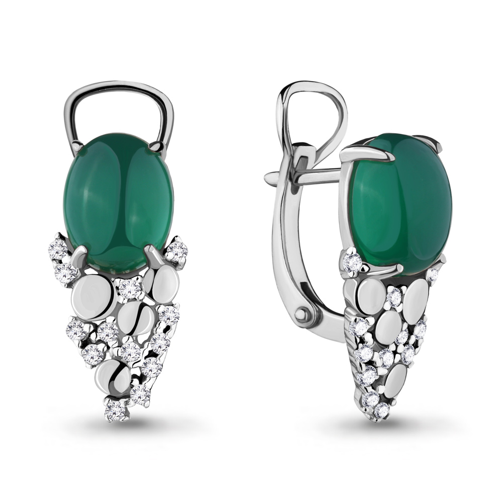 4701209А Серьги из Серебра с агатами, фианитами