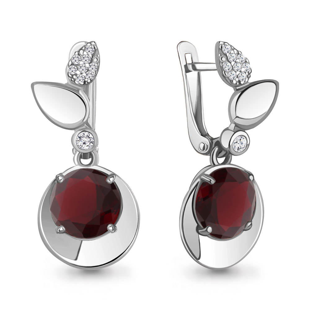 4701985А Серьги из Серебра с наногранатами, фианитами