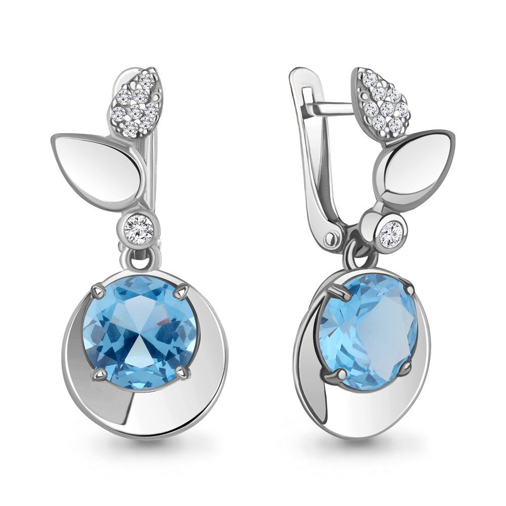 4701992А Серьги из Серебра с нанотопазами свисс, фианитами
