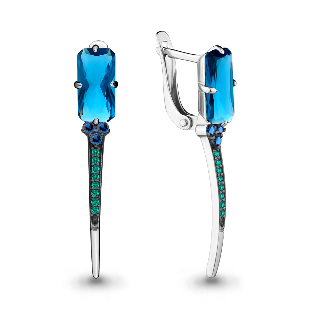 4702093БГ Серьги из Серебра с наноизумрудами, наносапфирами, нанотопазами лондон
