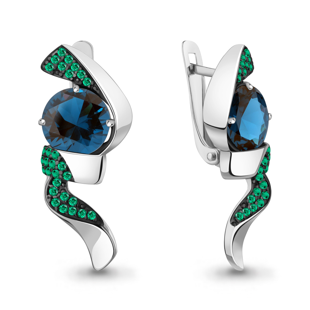 4702193Г Серьги из Серебра с наноизумрудами, нанотопазами лондон