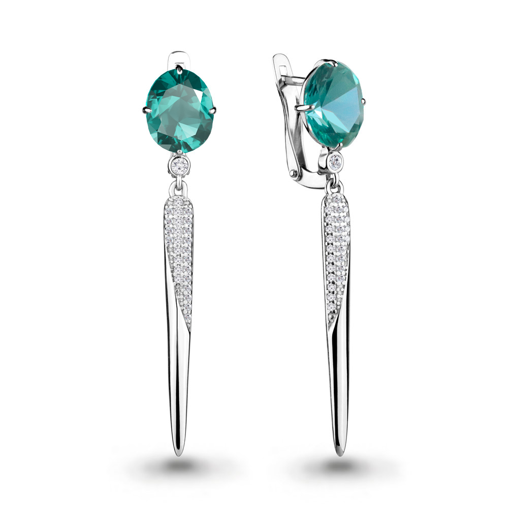 4702488А Серьги из Серебра с нанотурмалинами иск., фианитами