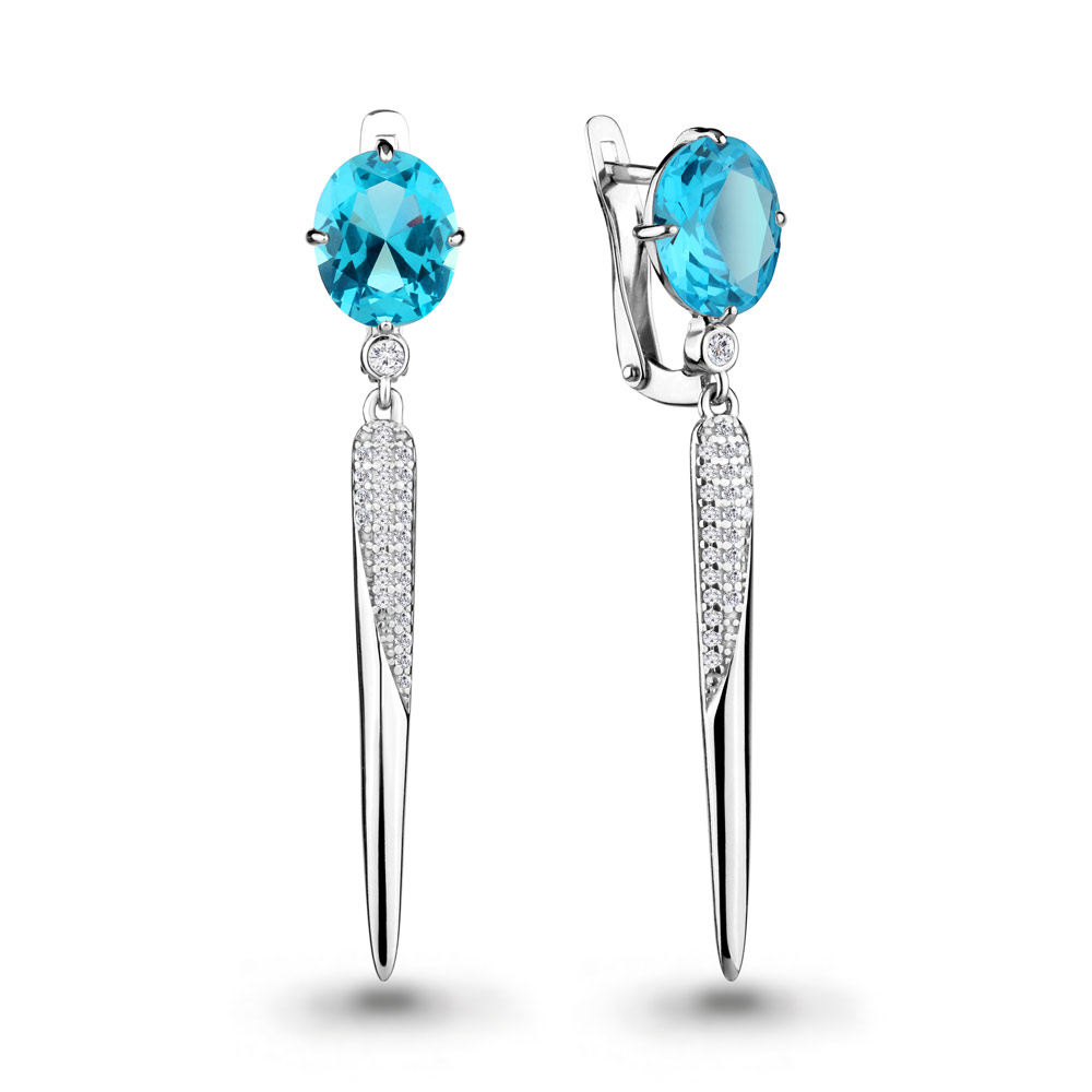 4702492А Серьги из Серебра с нанотопазами свисс, фианитами