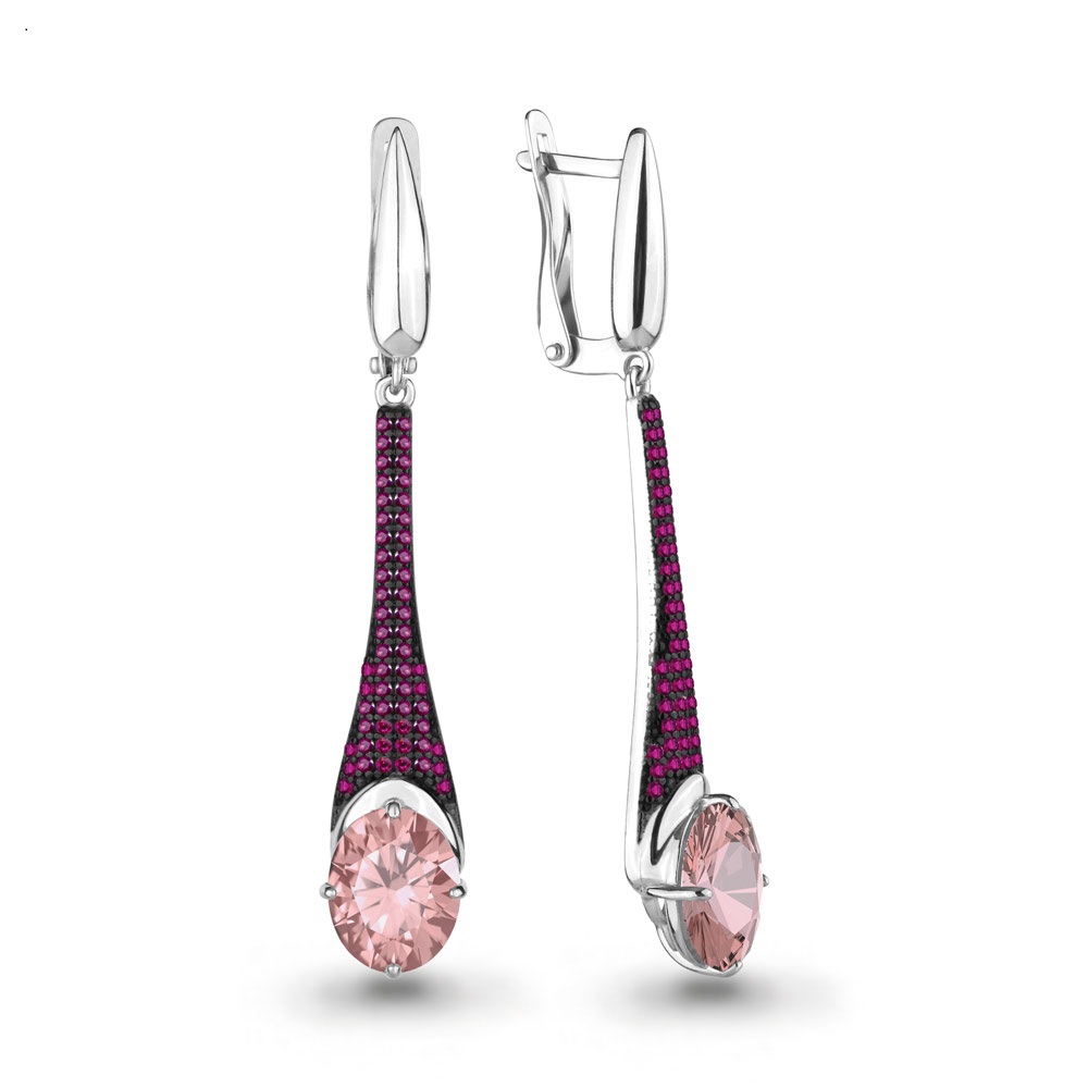 4702590В Серьги из Серебра с корундами иск., наноморганитами