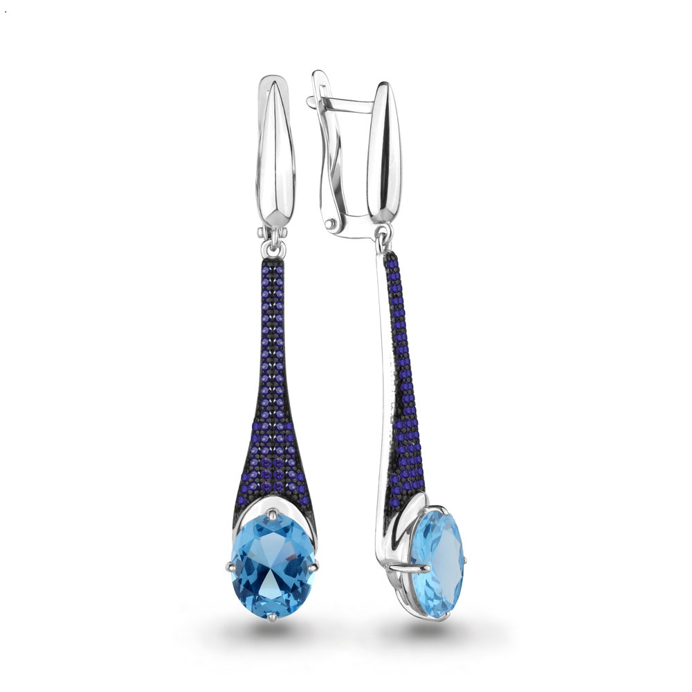 4702592Б Серьги из Серебра с наносапфирами, нанотопазами свисс