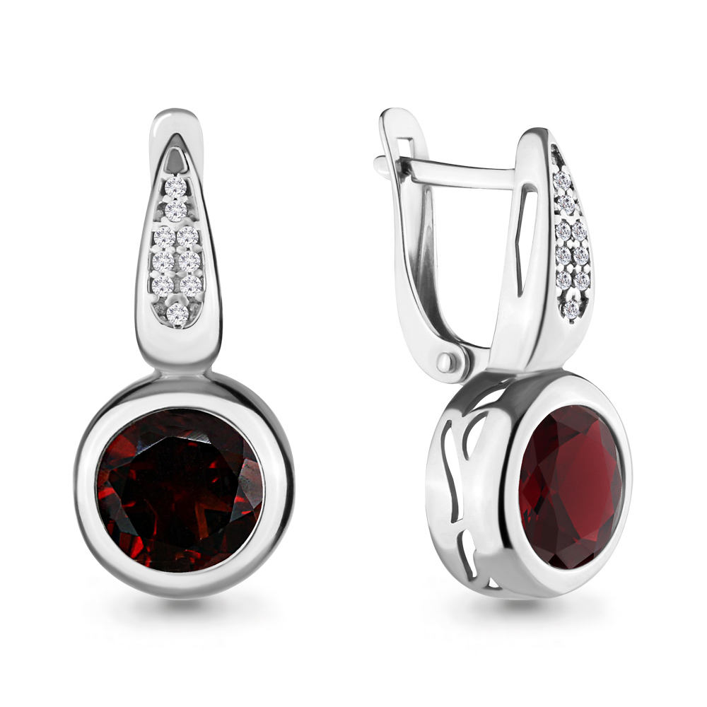 4702685А Серьги из Серебра с наногранатами, фианитами