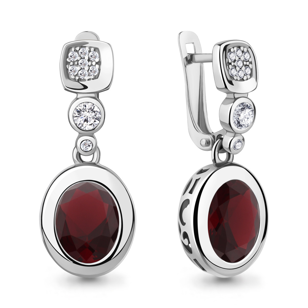 4702785А Серьги из Серебра с наногранатами, фианитами