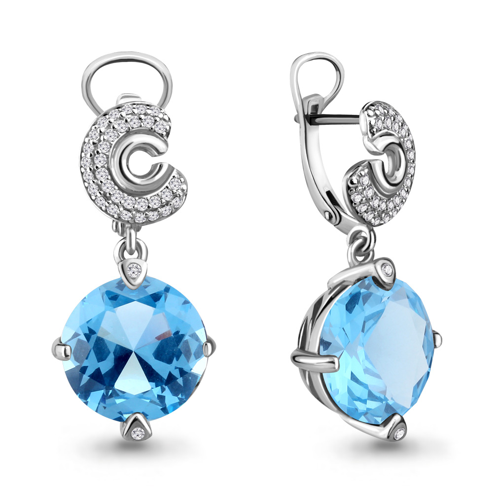 4702992А Серьги из Серебра с нанотопазами свисс, фианитами