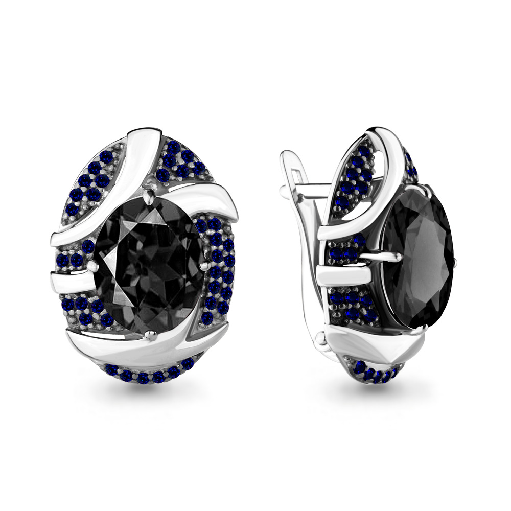 4703283Б Серьги из Серебра с нанокристаллом греем  иском., наносапфирами