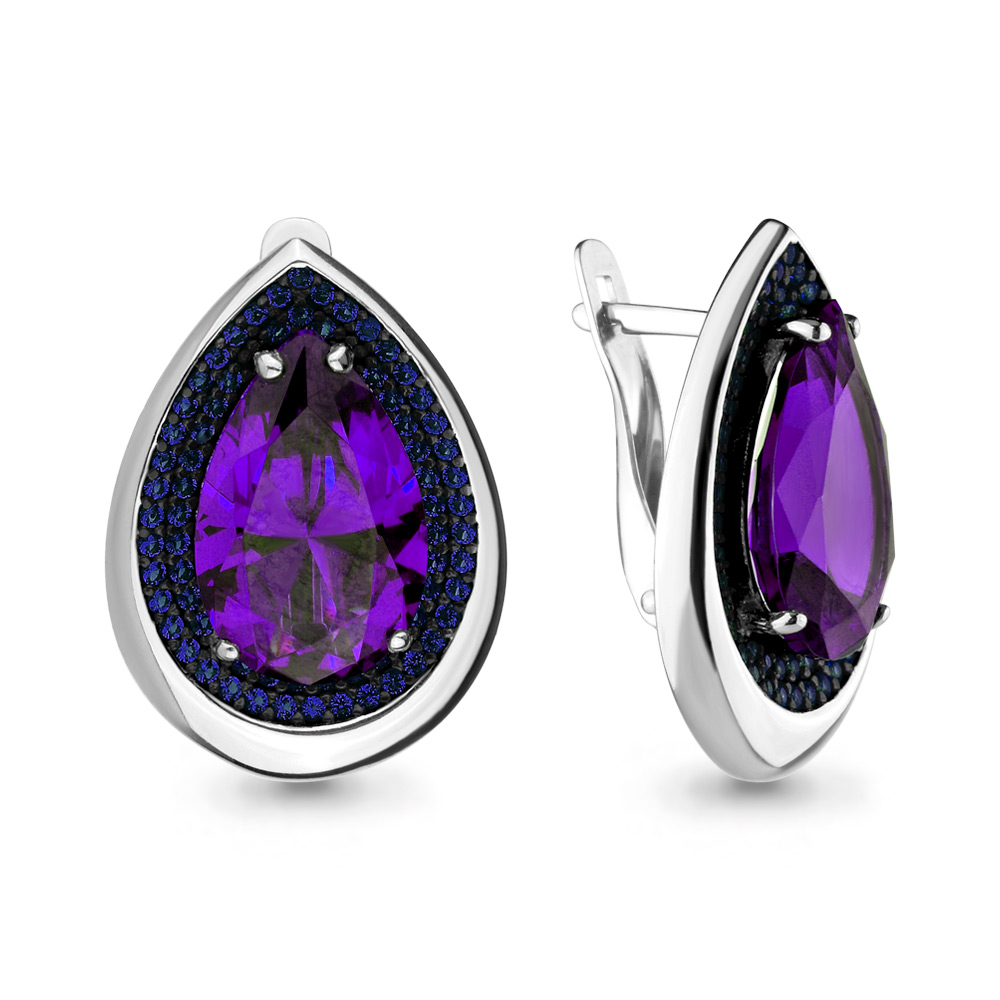 4703384Б Серьги из Серебра с наноаметистами иск., наносапфирами