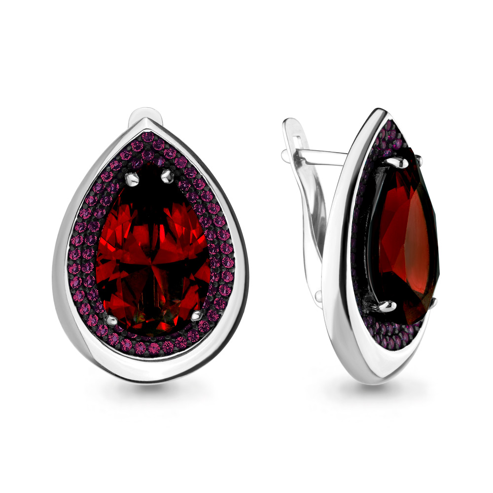 4703385В Серьги из Серебра с корундами иск., наногранатами