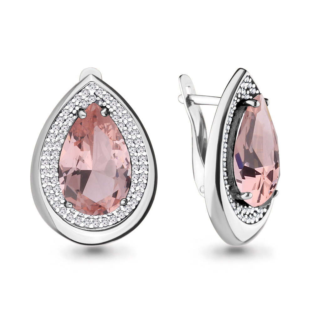 4703390А Серьги из Серебра с наноморганитами, фианитами