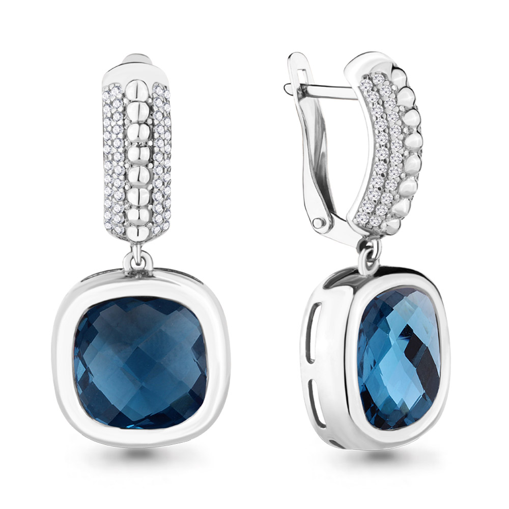 4703493А Серьги из Серебра с нанотопазами лондон, фианитами