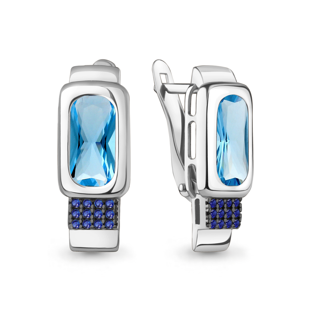4703592Б Серьги из Серебра с наносапфирами, нанотопазами свисс из коллекции "Каприз"