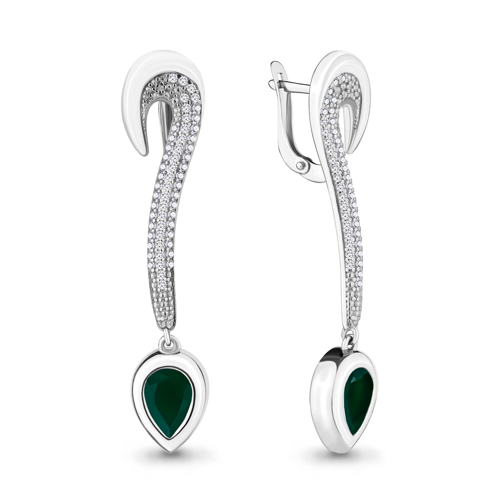 4703909А Серьги из Серебра с агатами, фианитами
