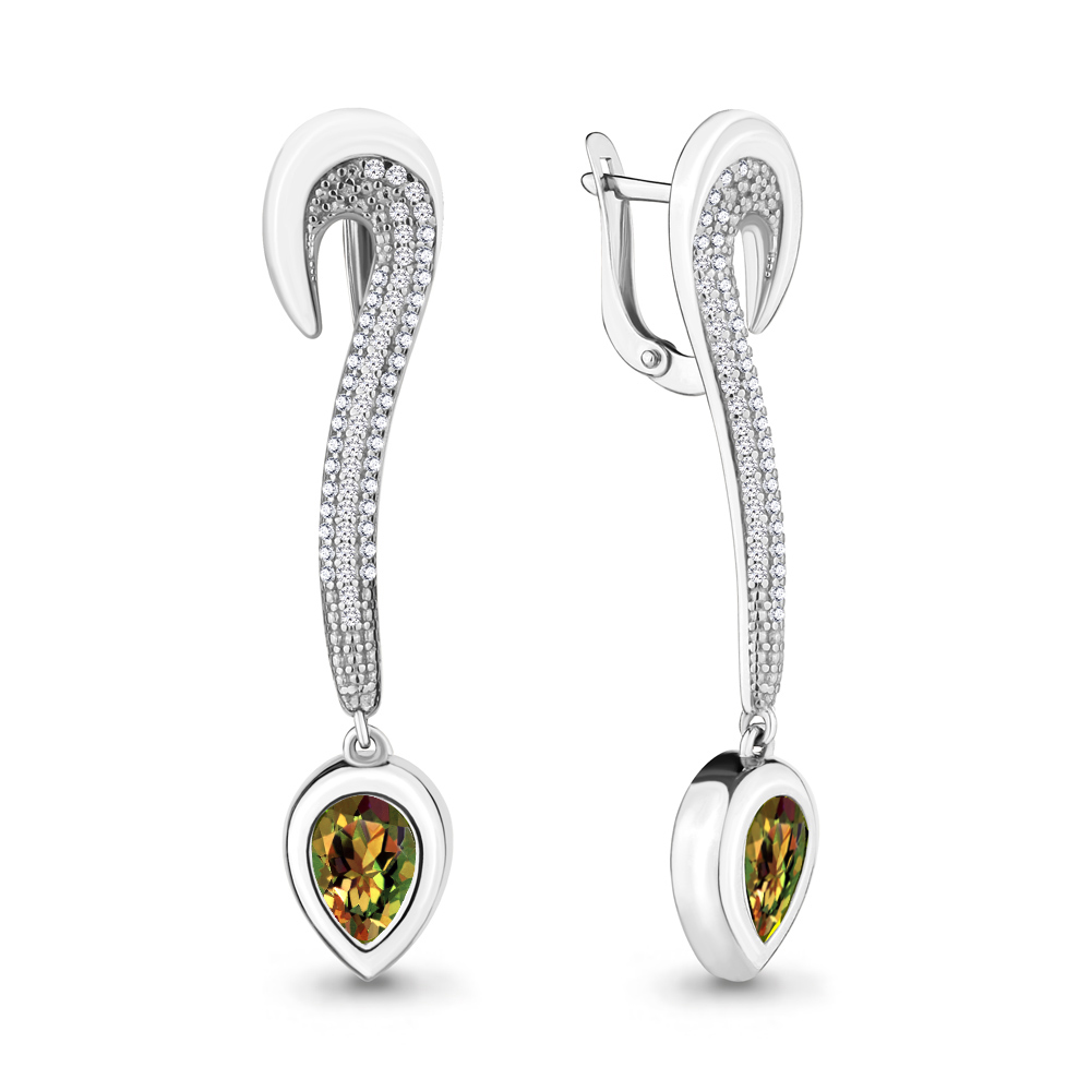 4703919А Серьги из Серебра с султанитами иск., фианитами