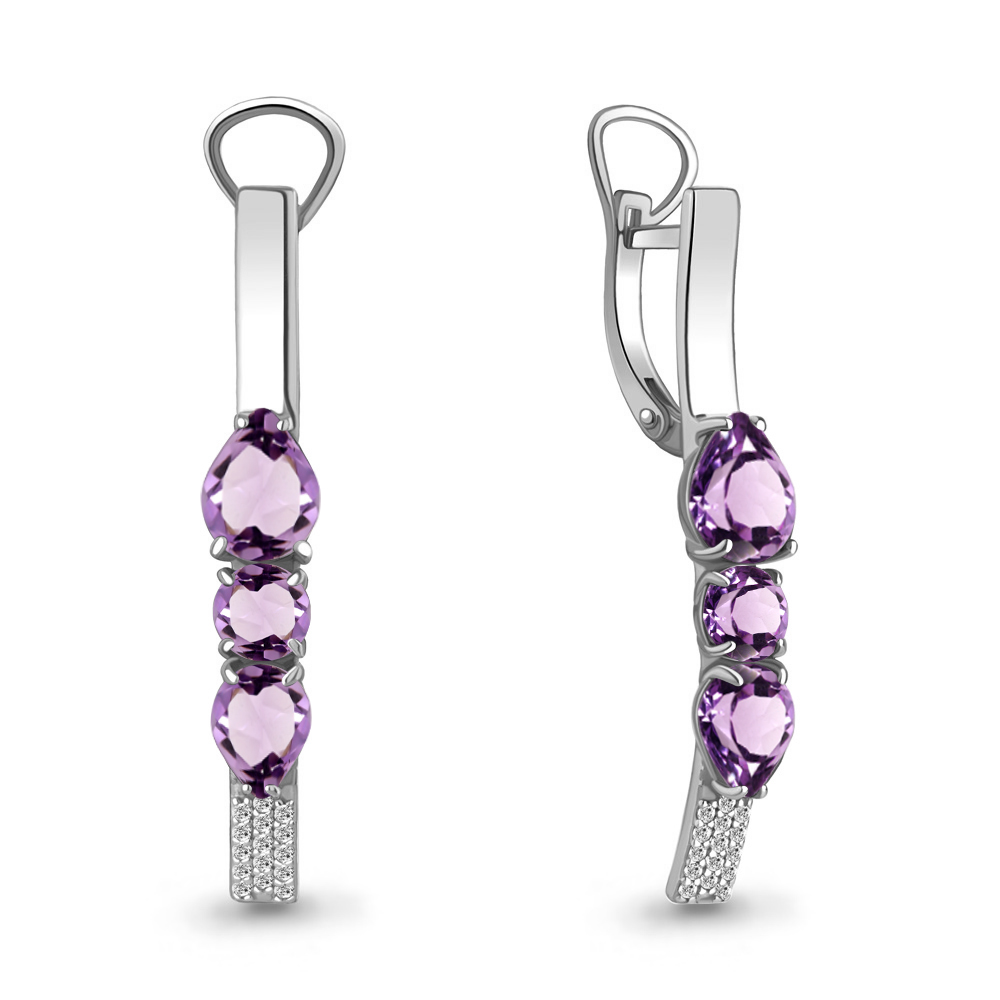 4705504А Серьги из Серебра с аметистами, фианитами