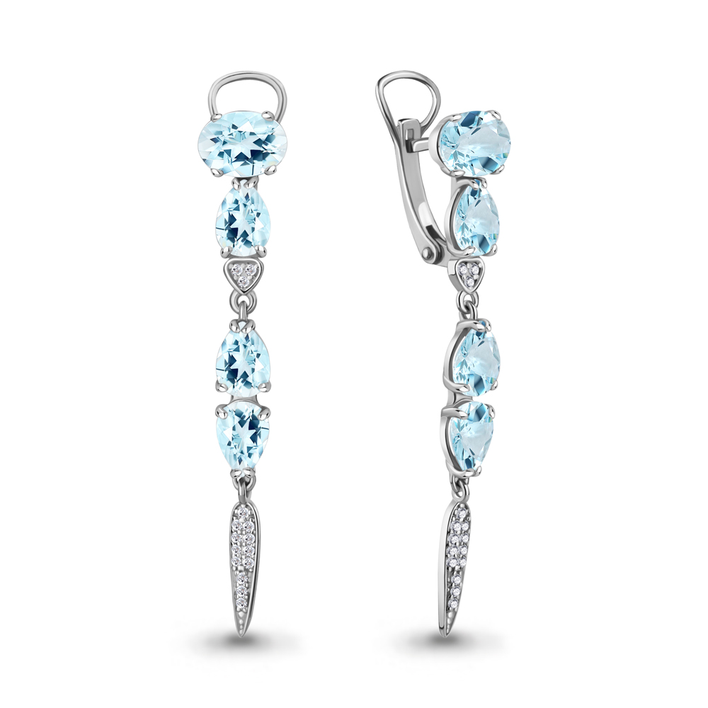 4705702А Серьги из Серебра с топазами скай блю, фианитами