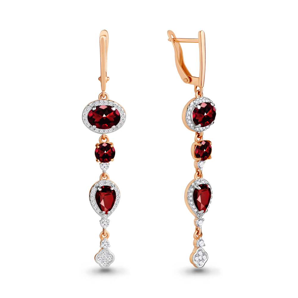 4705803А Серьги из Золота с гранатами, фианитами