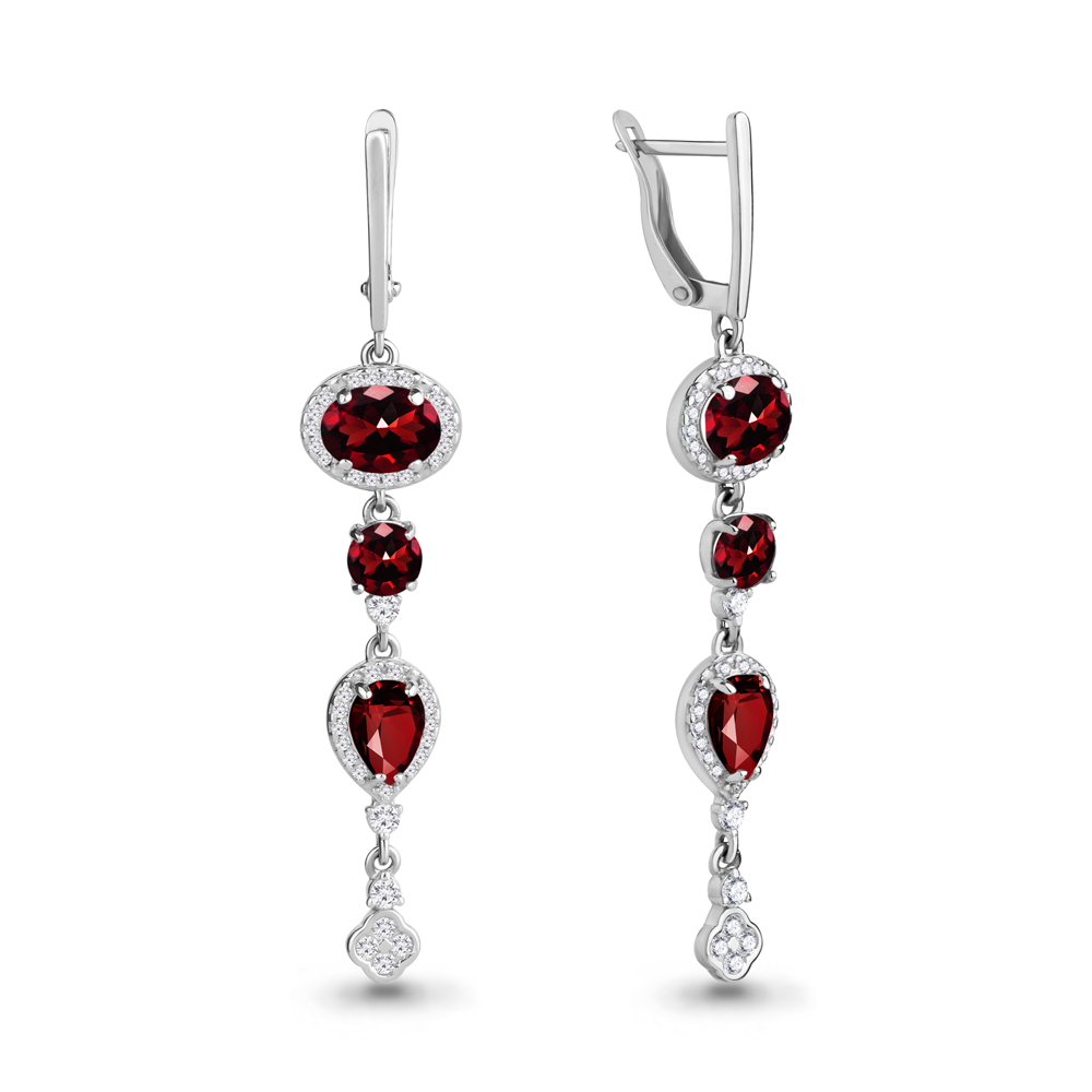 4705803А Серьги из Серебра с гранатами, фианитами