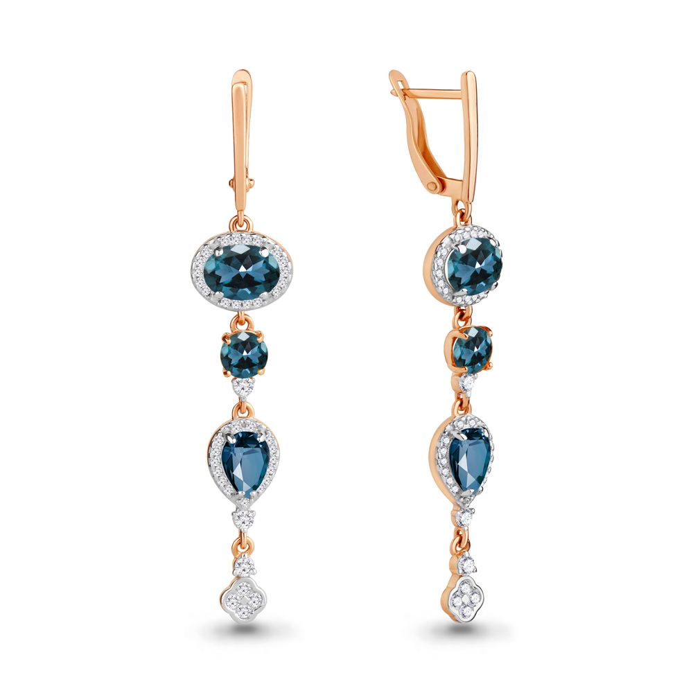 4705808А Серьги из Золота с топазами лондон блю, фианитами