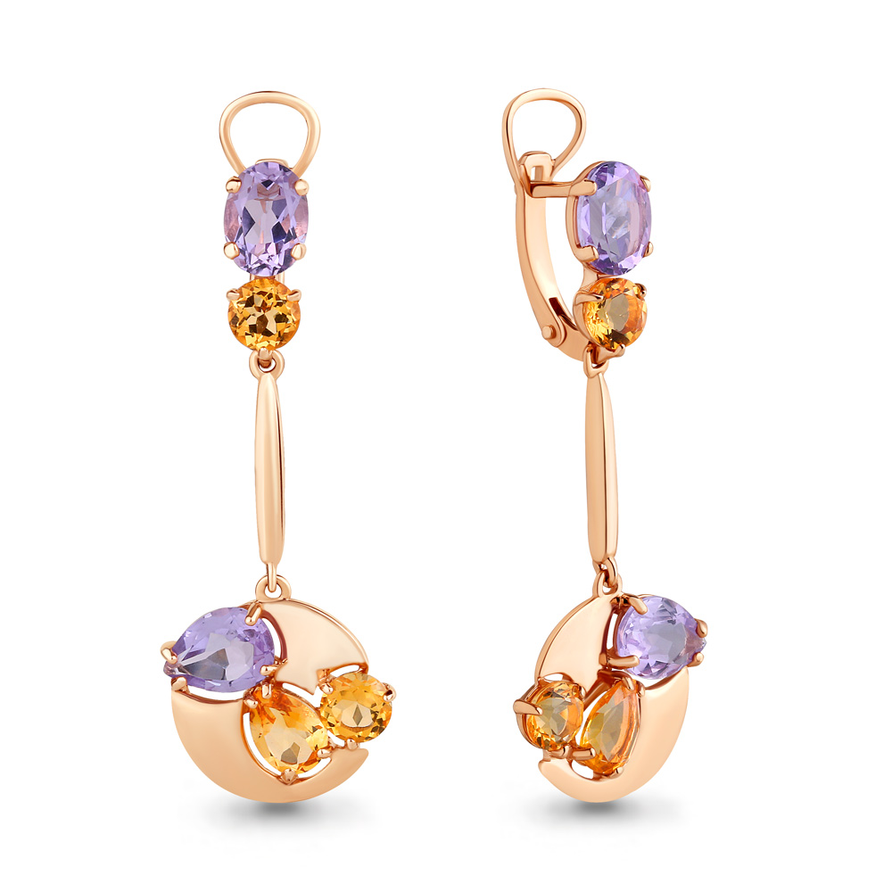 4705975 Серьги из Золота с аметистами, цитринами