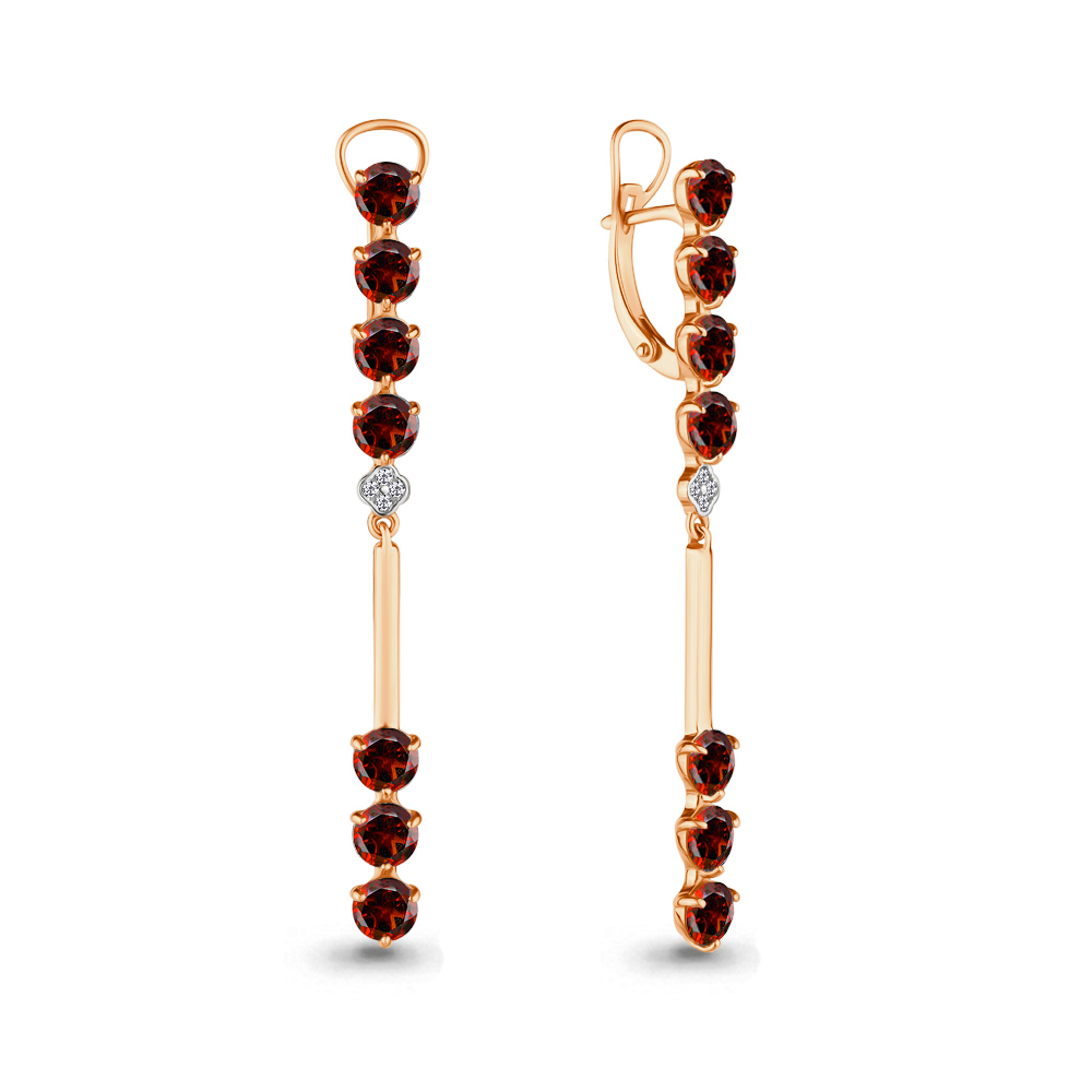 4706003А Серьги из Золота с гранатами, фианитами