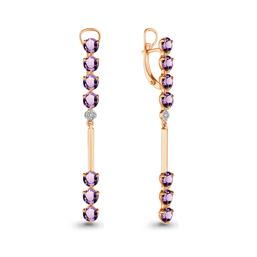 4706004А Серьги из Золота с аметистами, фианитами