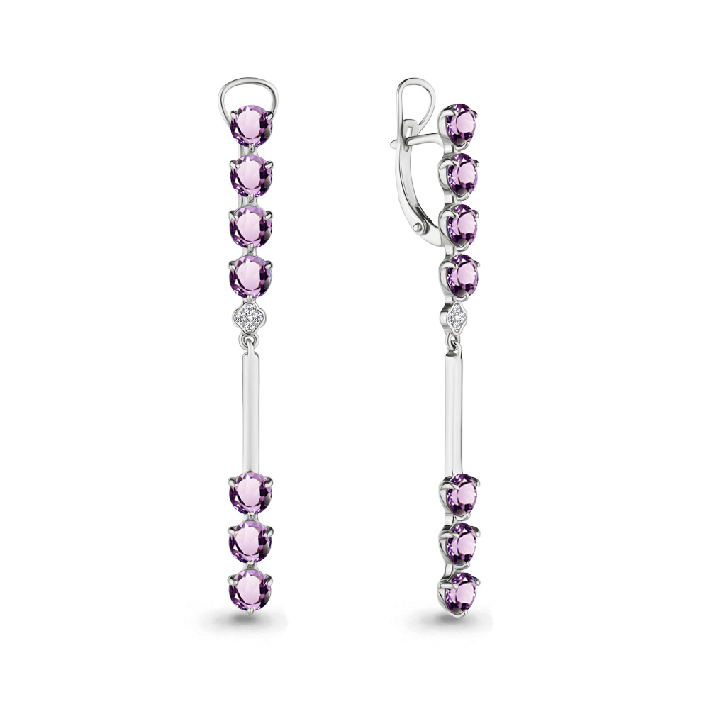 4706004А Серьги из Серебра с аметистами, фианитами
