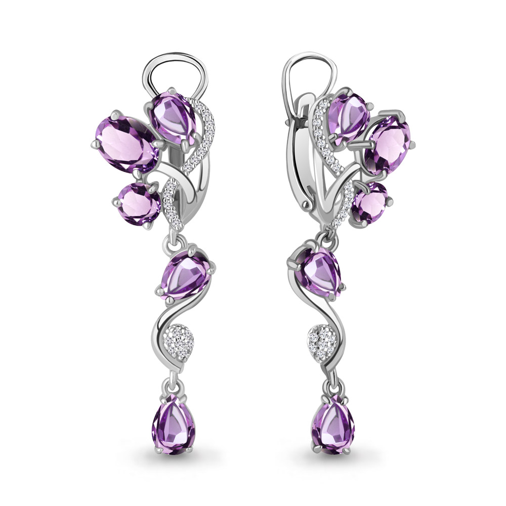 4706204А Серьги из Серебра с аметистами, фианитами