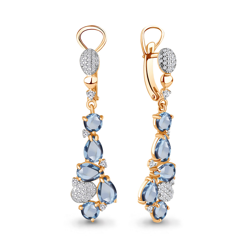 4706605А Серьги из Золота с топазами свисс блю, фианитами из коллекции "Chicago"