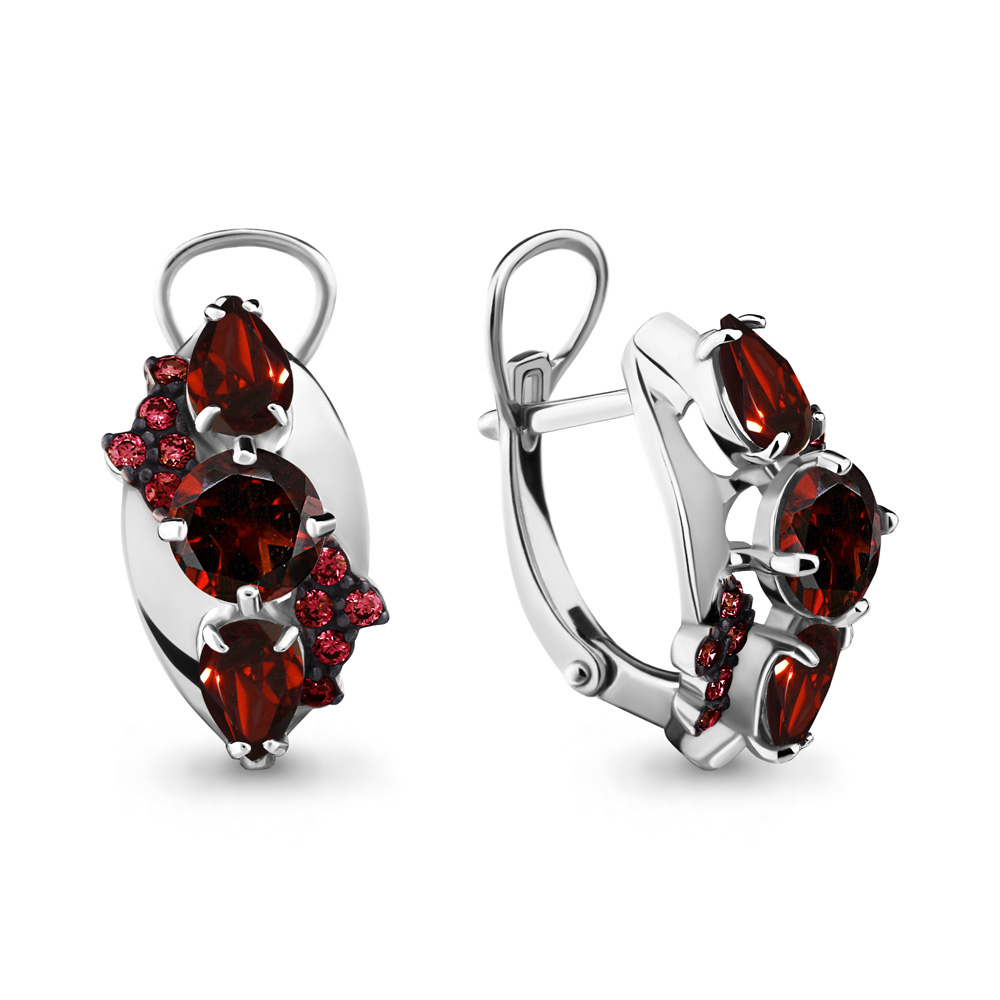 4707603Р Серьги из Серебра с гранатами, нанотурмалинами
