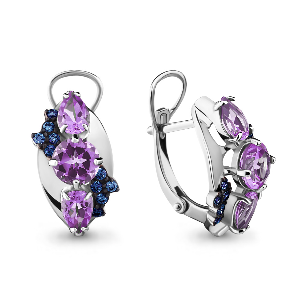 4707604Н Серьги из Серебра с аметистами, наносапфирами