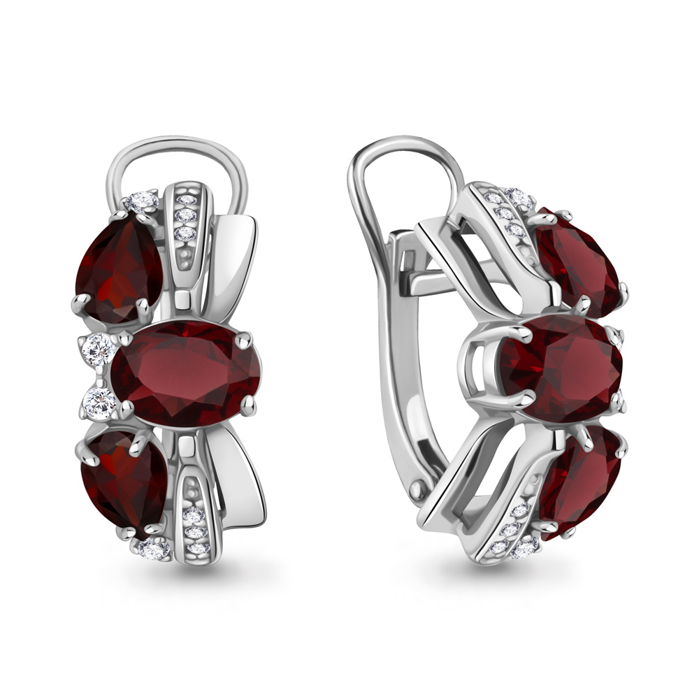 4707803А Серьги из Серебра с гранатами, фианитами