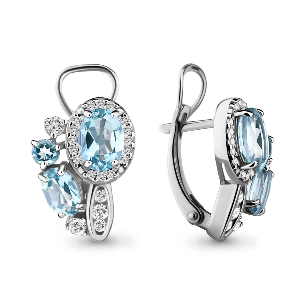 4707902А Серьги из Серебра с топазами скай блю, фианитами