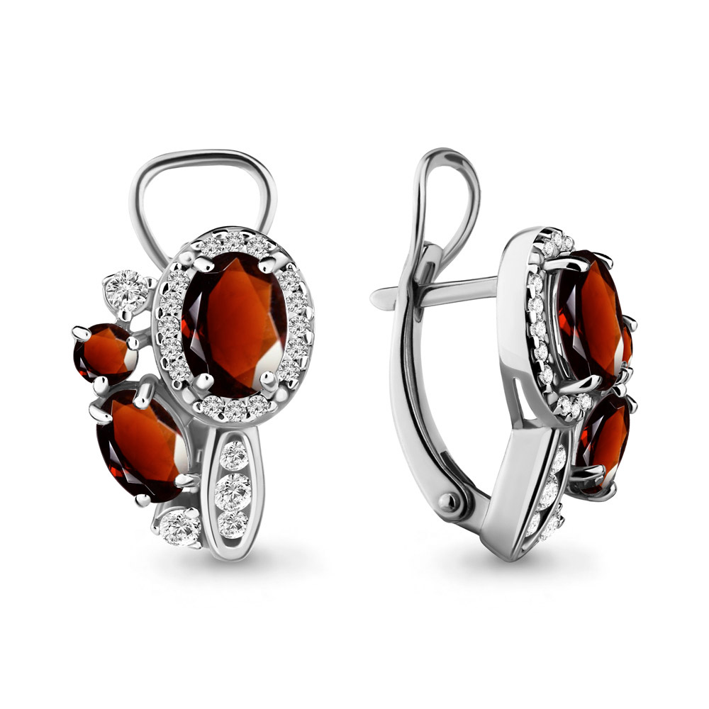 4707903А Серьги из Серебра с гранатами, фианитами